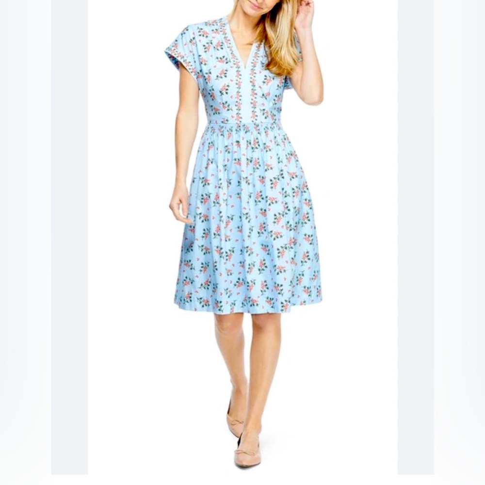 Gal meets Glam Cecily Floral Cotton Fit & Flare Dress In Blue/ Coral NEW Size 6